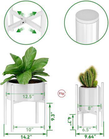 Регульована підставка для рослин JANE EYRE металевий тримач для горщиків з антикорозійним покриттям, велика підставка для рослин для дому, тримач для рослин у горщиках, підходить для різних горщиків (білий)