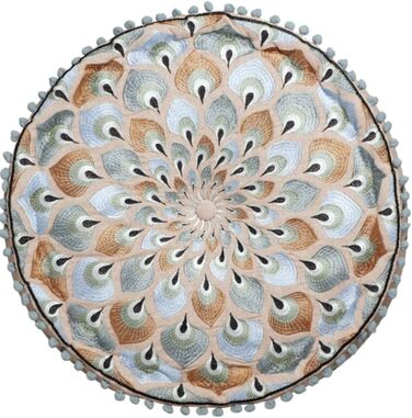 Круглий бавовняний пуф Azet -2- ø 50 см з наповнювачем Підлогова подушка, подушка в східному стилі Вишитий пуф, табурет, пуф для ніг як східний декор