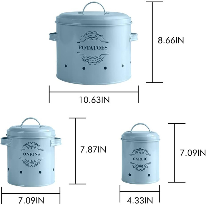 Набір вентильованих контейнерів для зберігання картоплі, цибулі та часнику, 3 шт. Ідеальне поєднання модного дизайну (світло-блакитний o2)