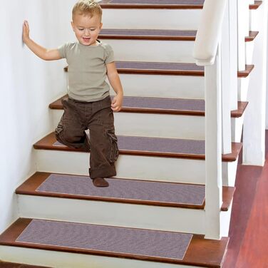 Сходинки 20 x 56 см, м&39який ворс, самоклеючі та протиковзкі, можна різати, багаторазові, 5 протиковзких сходинок, килимки для сходів для дітей та домашніх тварин, A