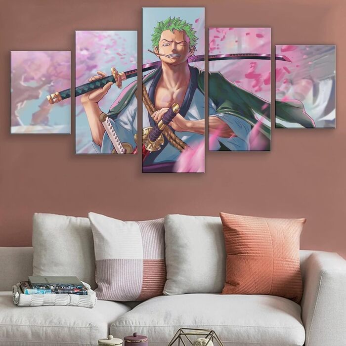 Загальний аніме Zoro Canvas Poster з 5 предметів Настінне мистецтво Декор Принт, Мисливець на піратів, для вітальні, спальні, Прикраса без рами 60x32 дюймів (Без рами 60x32 дюйма (150x80 см), стиль B)