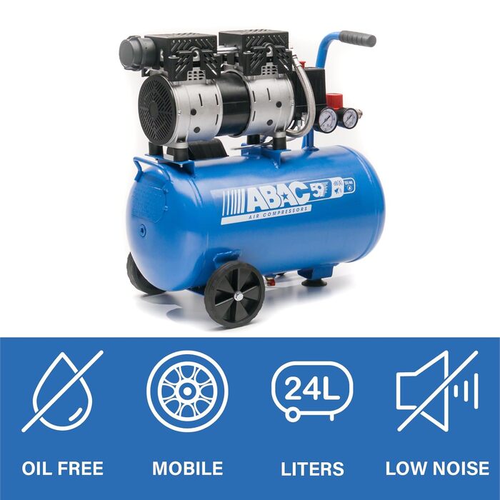 Малошумний повітряний компресор EASE-AIR 24, безмасляний повітряний компресор, максимальний тиск 8 бар, потужність 1 к.с., 24-літр