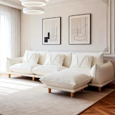 Кутовий диван з функцією сну, 4-місний модульний диван, диван-ліжко для вітальні, великий диван-кушетка з функцією сну 319 см x 92 см білий