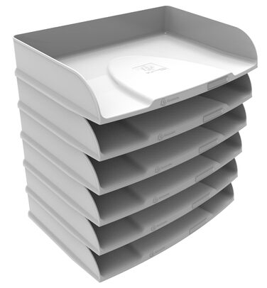 Арт. 10513D Комплект із 6 горизонтальних лотків для листів Combo Styli Autentik для альбомної орієнтації документів тримач етикеток у комплекті штабелюється розміри 25,5 x 36,5 x 6,5 см Білий A4 - 500 аркушів, комплект із 6 предметів, білий