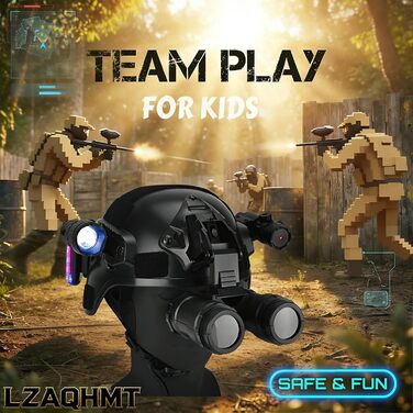 Тактичний комплект шолома та захисного жилета для дітей з ліхтариком, багатофункціональне бойове спорядження для косплею, страйкболу та ігор на свіжому повітрі, чорний