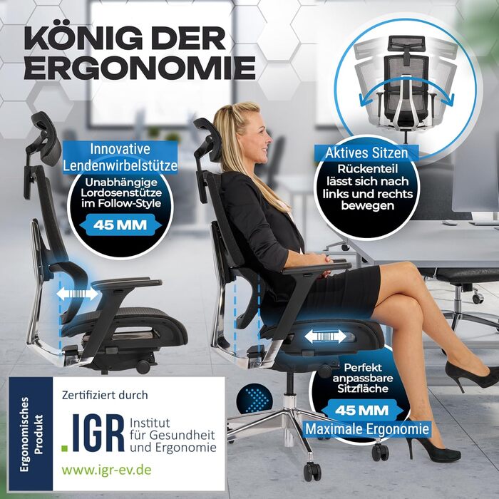 Ергономічне офісне крісло преміум-класу M7 з адаптивною поперековою опорою, ергономічне офісне крісло для домашнього офісу, сітчасте сидіння M7 (чорне)