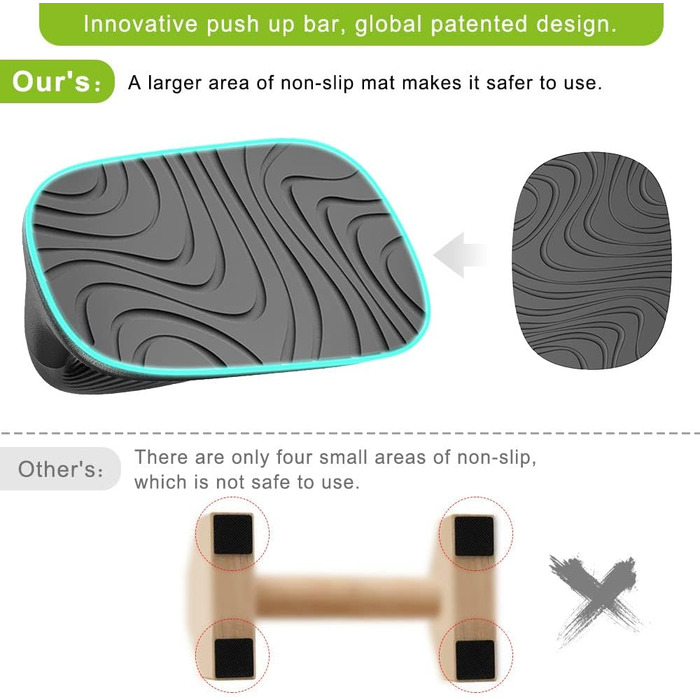 Ручки для віджимань Kipika, перекладина для віджимань з м&39якого пластику, протиковзка підкладка знизу, силове обладнання для тренування м&39язів, комплект з 2 шт. чорного кольору