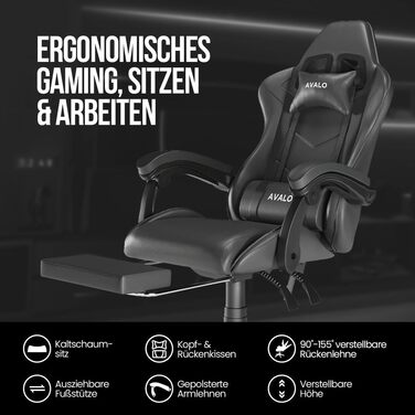 Ігрове крісло Avalo - Ергономічне офісне крісло, регульоване - Ігрове крісло - Чорне