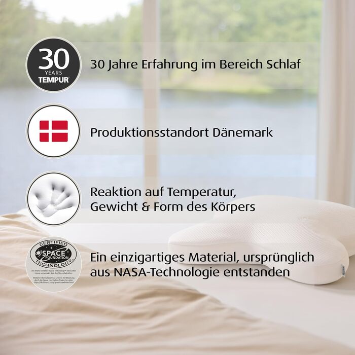 Подушка для сну TEMPUR Ombracio, ергономічна подушка у формі метелика для тих, хто спить на животі, середньої жорсткості, 60 x 50 x 10 см, біла (модель-наступник подушки)