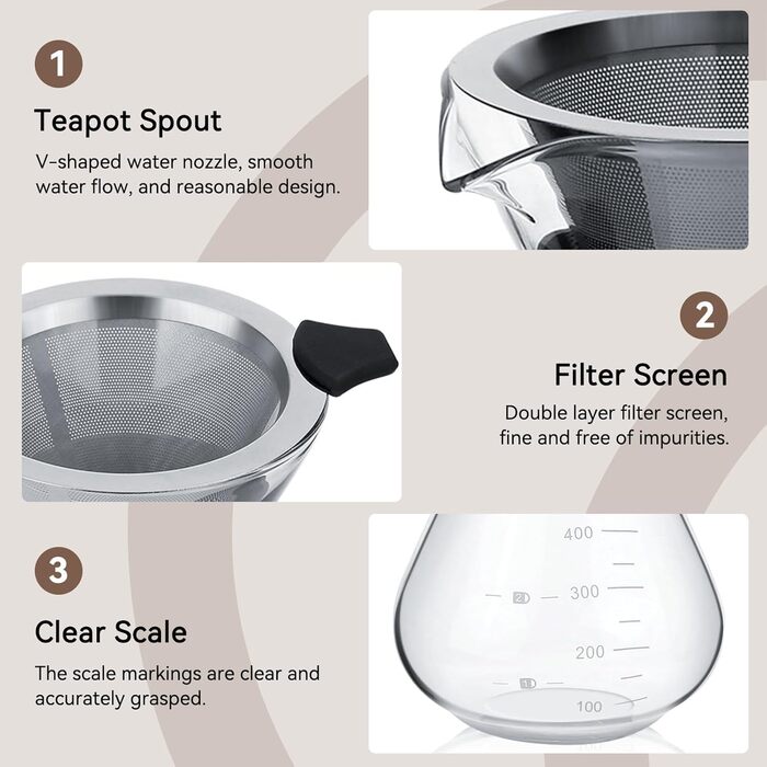 Крапельниця для кавоварки 400 мл, перелийте кавоварку, залийте кавоварку, ручний фільтр для кави з нержавіючої сталі зі скла з постійним фільтром