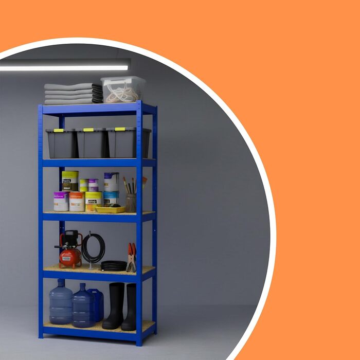 Міцний стелаж Relaxdays, ВxШxГ 180x100x60 см, вантажопідйомність 1250 кг, 5 полиць МДФ, полиця для зберігання в підвалі, вставного типу, синій