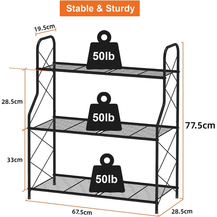 Металева підставка для рослин Bomblap, 3-рівнева підставка для рослин, тримач для квіткових горщиків для зовнішнього використання, балкону, саду, багатофункціональна підставка для квітів великої місткості, чорна