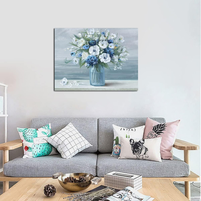 Квіти полотно синій білий цвітіння полотно живопис картини принти квіти у вазі твори мистецтва для спальні ванна кімната вітальня