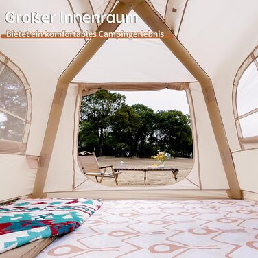 Надувний кемпінговий намет з ручним насосом. Легке встановлення. Водонепроникний та вітрозахисний надувний намет для 2-10 осіб. Надувний намет/будинок/каюта Oxford для глемпінгу (240*240*190 см).