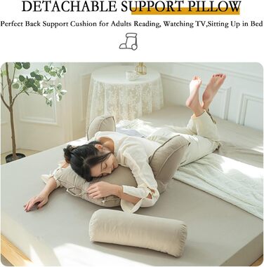 Ергономічна подушка для ліжка, подушка для спини, надзвичайно велика подушка для читання з підлокітниками та знімною опорою для шиї, подушка для читання для ліжка та дивана, подушка для відпочинку на ліжку для гри, читання, перегляду телевізора, 75 см x 4