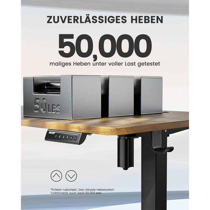 Електрично регульований по висоті стіл 120 x 60 см, Стіл з регульованою висотою та 4 налаштуваннями пам&39яті, розумний стіл для домашнього офісу зі з&39єднувальною пластиною 120 x 60 см, колір вінтажного дерева