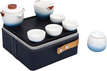 Похідний чайний сервіз Poenvfpo керамічний чайник для подорожей у шкіряній сумці-органайзері, ідеальний для автоподорожей та пікніків на природі