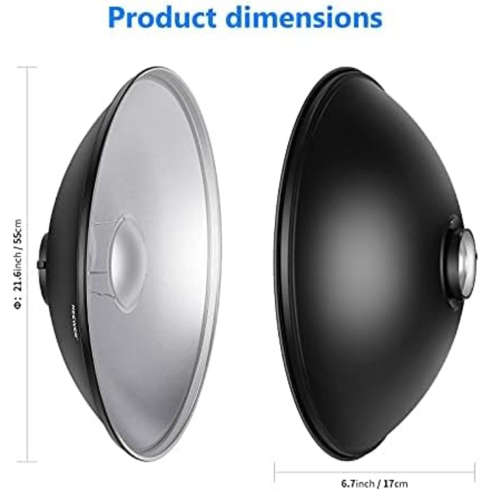 Набір рефлекторів NEEWER 55 см Metal Beauty Dish Bowens з білим розсіювачем, стільниковою сіткою для стробоскопічного відеосвітла Сумісний з Godox AD600 NEEWER CB60 Q4 Vision 4 S101 Series, NK-NARC22