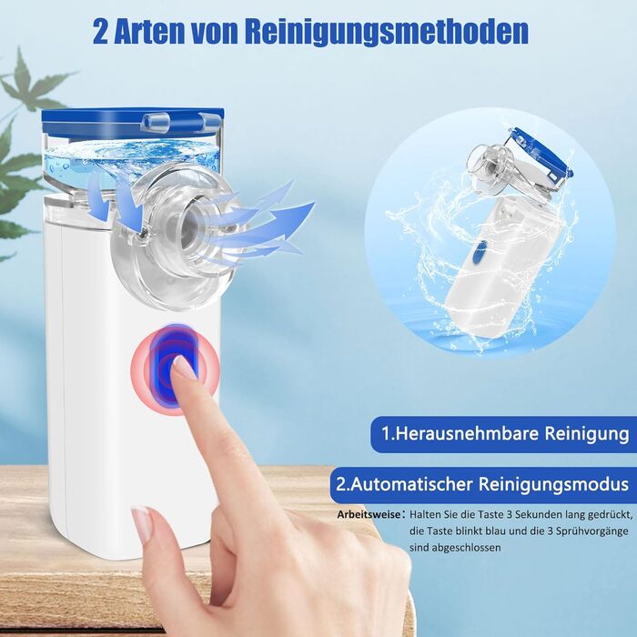 Інгалятор електричний портативний небулайзер Безшумний інгалятор для дорослих і дітей, 2 схеми розпилення Регульована функція автоматичного очищення інгалятор з масками і мундштуком Синій