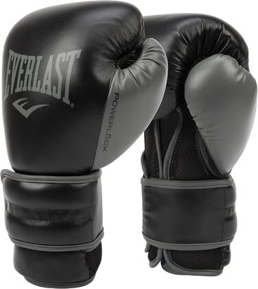 Боксерські рукавички Everlast Powerlock 2R, для боксерського мішка, лап та спарингу, з функцією підтримки зап&39ястя Turnback, 4-шарова піна оригінальне спорядження Everlast Black 14OZ
