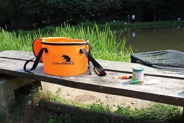 Складане відро, складна чаша для риболовлі, садівництва - складне відро для води, рибальське відро з кришкою та блискавкою (помаранчеве)