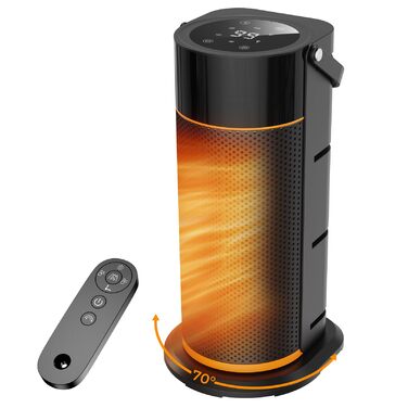 Енергозберігаючий електричний вентилятор-обігрівач - тихий керамічний вентилятор-обігрівач PTC потужністю 2000 Вт, 4-швидкісний нагрів, таймер 9 годин, пульт дистанційного керування, режим ECO, коливання 70, захист від перегріву та перекидання, чорний