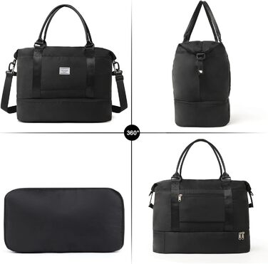 Дорожня сумка TANTOMI Ручна поклажа, Жіноча спортивна сумка, 46x23x32 см, Сумка для ручної поклажі, Сумка на вихідні, Водонепроникна дорожня сумка, Сумка для тренувань, Сумка для лікарні, Сумка для народження, Підходить для відпочинку, Кемпінгу, Чорна 1-2