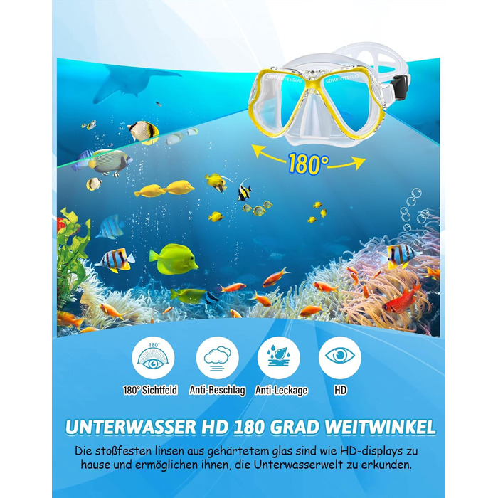 Набір для сноркелінгу QcoQce для дорослих, суха трубка з маскою для дайвінгу із загартованого скла із захистом від запотівання та протікання, панорамний вид та легке дихання для сноркелінгу та дайвінгу