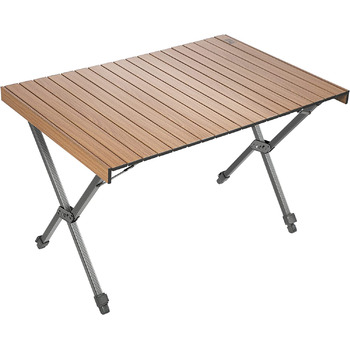 Складаний кемпінговий стіл TIMBER RIDGE, регульований по висоті, портативний алюмінієвий з сумкою для пікніків, приготування їжі, садівництва, походів, подорожей, 108x71 см - коричневий