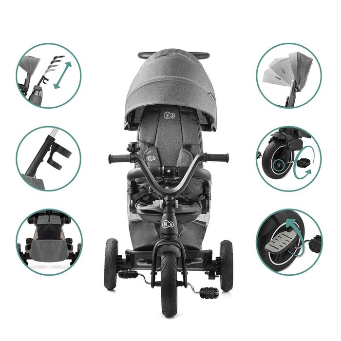 Триколісний велосипед EASYTWIST, дитячий триколісний велосипед, беговел, з аксесуарами, вікно на даху, ремені безпеки, поворот на