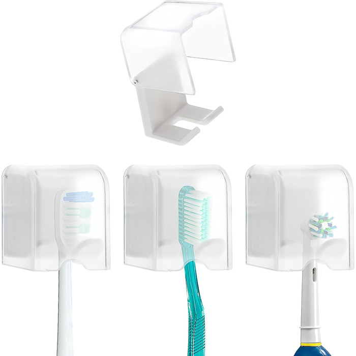 Настінний тримач для зубних щіток Mabor, 4 упаковки, без свердління, тримач для зубних щіток із кришкою, органайзер для зубних щіток, самоклеюча підставка для зберігання зубних щіток для ванної кімнати