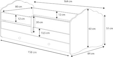 Дитяче ліжко KOBI Fala з захисними поручнями 160 x 80 см Повний комплект дитячого ліжка з матрацом Односпальне дитяче ліжко Ліжка для дівчаток та хлопчиків Сучасне біле дитяче ліжко Дитяча кімната/Спальня
