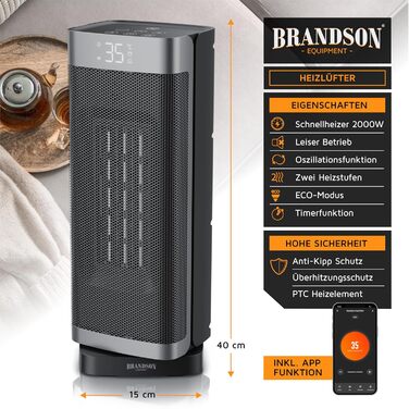 Обігрівач з WiFi-вентилятором - Дистанційне керування - Лауреат нагород - 2000 Вт - Енергозберігаючий, тихий еко-режим - Керування WiFi через додаток - Коливання - Підходить для ванної кімнати, вітальні, офісу, дитячої кімнати B з WiFi