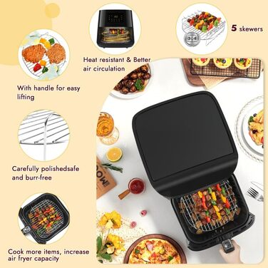 Мультипіч BYKITCHEN xxl Аксесуари для Philips 6,2 л / COSORI 5,5 л, аксесуари для фритюрниці з гарячим повітрям підходять для фритюрниці Princess/Ninjia Speedi 5,7 л / Tefal, решітка для гриля Square 304