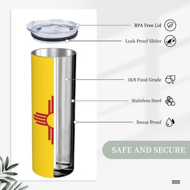 Кухоль з прямою трубочкою, дизайн прапор Нью-Мексико, друкований, дорожній кухоль, підходить для кемпінгу, офісу та дому, 590 мл