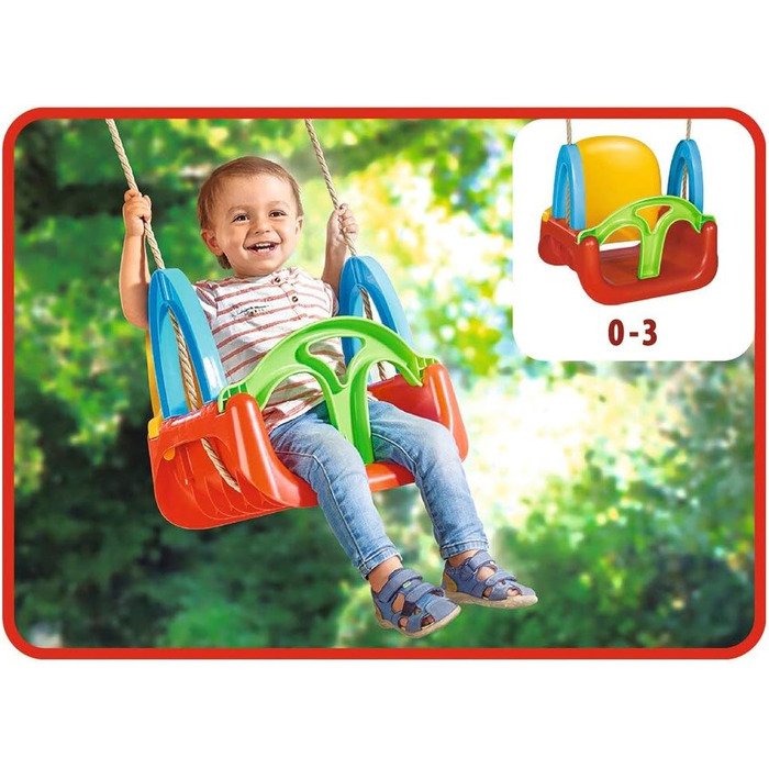 Гойдалка 3 в 1, мотузка попередньо змонтована, висота гойдалки приблизно 120 см, ширина сидіння 28 см, жовтий/синій/червоний/зелен