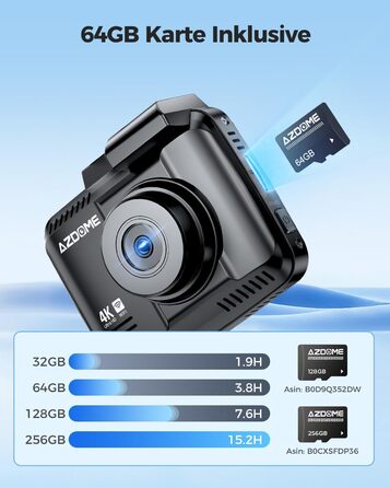 Відеореєстратор автомобільний передній задній 4K/2.5K GPS WiFi відеореєстратор зі Starvis, SD-карта 64GB, автомобільна камера, моніторинг паркування, супер нічне бачення, WDR, широкий кут 170, G-сенсор, циклічний запис, GS63H Pro