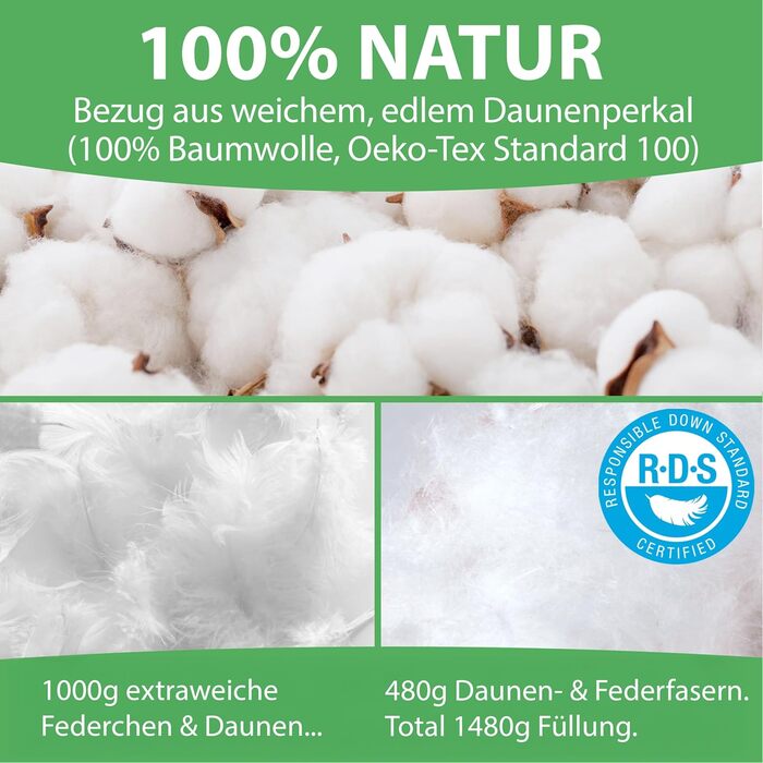 Подушка Welldora преміум-класу 80x80 100 натуральні пухові волокна та пір&39я Ергономічно оптимізована 3-камерна подушка для підтримки шиї Подушка середньої жорсткості, медично протестована, сертифікована Oeko-Tex у Німеччині, 80 x 80 см