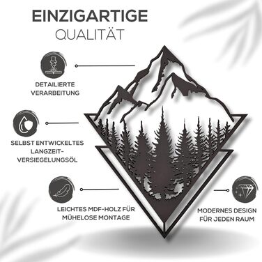 Настінне оздоблення KUINEA гори, фреска дерево колір антрацит настінне оздоблення для дому, офісу, спальні, вітальні та кухні, гір