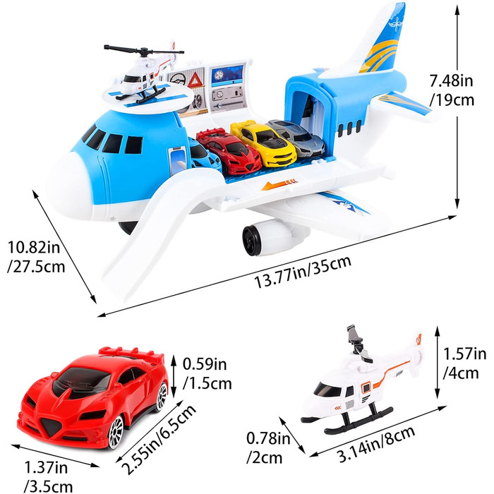 Іграшка deAO Transport Airplane, 19-елементний транспортний вантажний літак з ігровим набором для автомобілів та дорожніми знаками для вертольотів, ігровий набір "Зроби сам" з рампою для дітей віком 2-3 роки, хлопчиків та дівчаток