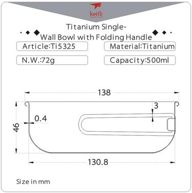 Миска Keith Titan зі складною ручкою (500 мл)