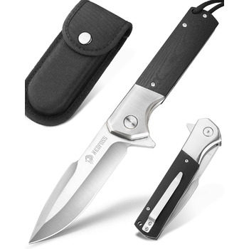 Складний ніж NedFoss BEAST, великий кишеньковий ніж зі сталі D2 10 см з руків'ям G10, гострий одноручний ніж з піхвами та шарикопі