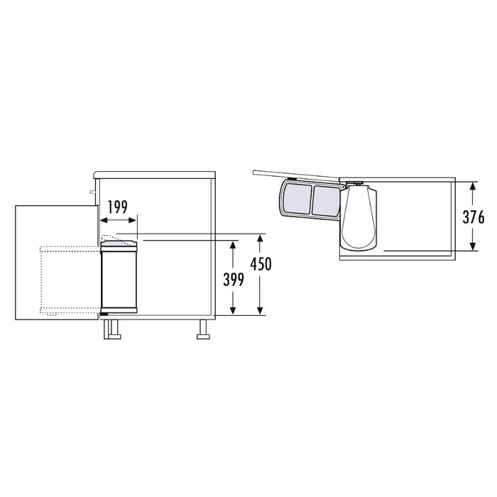 Відро для сміття Hailo 3416001 Поворотне відро для сміття Duo 16 л вбудоване відро для сміття білого кольору з шафи 45 см з відкид