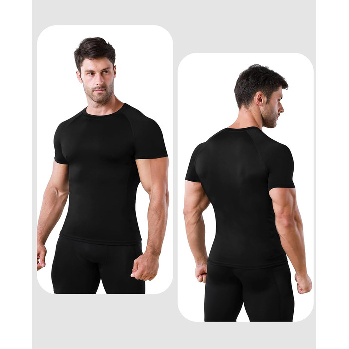 Компресійна футболка Niksa, чоловіча, дихаюча функціональна спортивна футболка з коротким рукавом, швидковисихаюча, розмір M, чорнабіла (2 шт.)