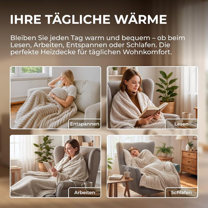 Інфрачервона ковдра BR Bringer з підігрівом - Електрична флісова ковдра з автоматичним вимкненням та захистом від перегріву - 6 налаштувань нагріву, таймер до 10 годин, кабель 2,45 м, можна прати в пральній машині, OEKO-TEX (200x180 см, Nordic Taupe) Nord