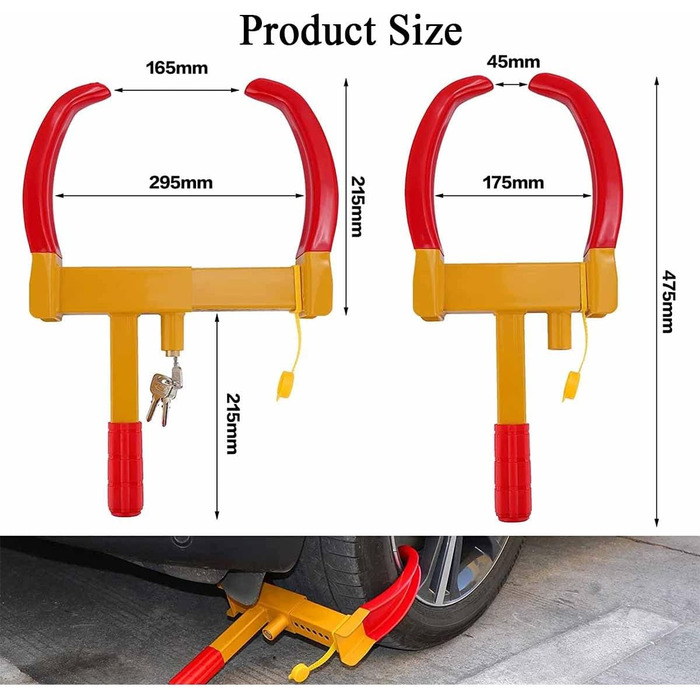 Автомобільний протиугін, Затискач для шин, Блокування коліс, Захисний замок для шин, Регульований протиугінний замок, Міцний замок причепа, Затискач для коліс для автомобіля, Транспортера, Вантажівки, Позашляховика, Візок для гольфу Жовтий 9 отворів