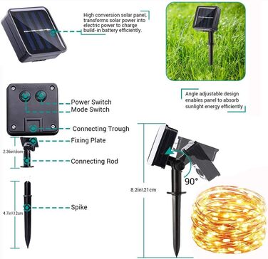 И сонячних казкових вогнів на відкритому повітрі 2x15M 150 LED, сонячні різдвяні вогні на відкритому повітрі водонепроникні, 8 реж