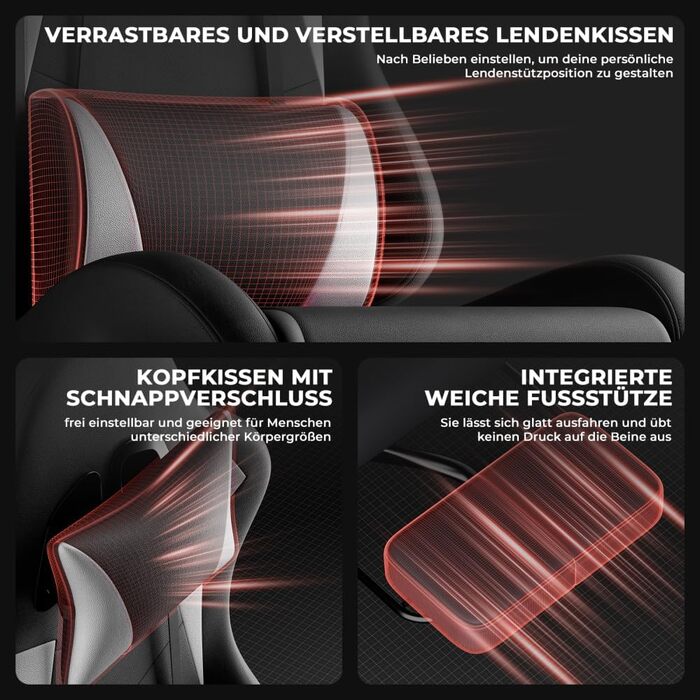 Безбрендове ігрове крісло ергономічне з регульованою висотою з підголівником, поперековою подушкою, обертове крісло для офісу, домашнього офісу, ПК, для дорослих та підлітків (чорно-біле ПВХ), 0I&I0I