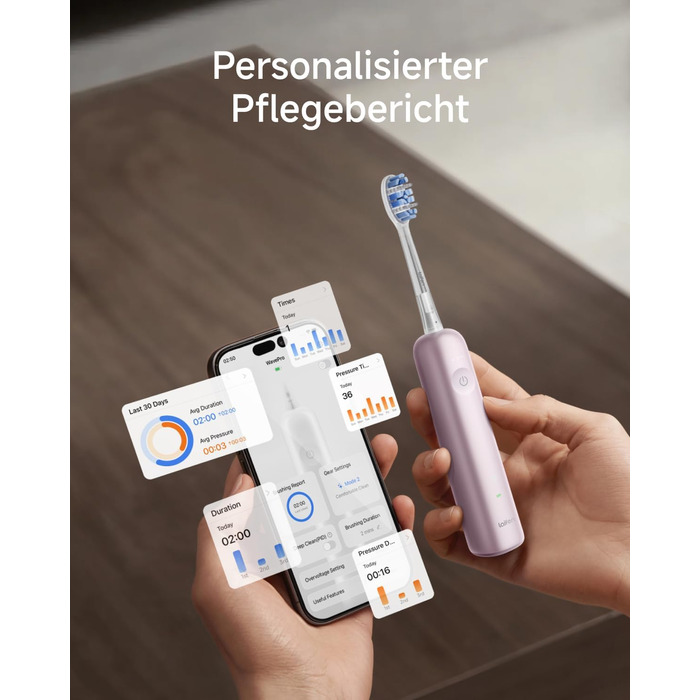 Звукова зубна щітка Laifen Wave Pro з 6 режимами чищення та акумулятором на 70 днів, 60 осциляції, контроль тиску, 2 інтелектуальні насадки (Алюмінієво-рожевий)