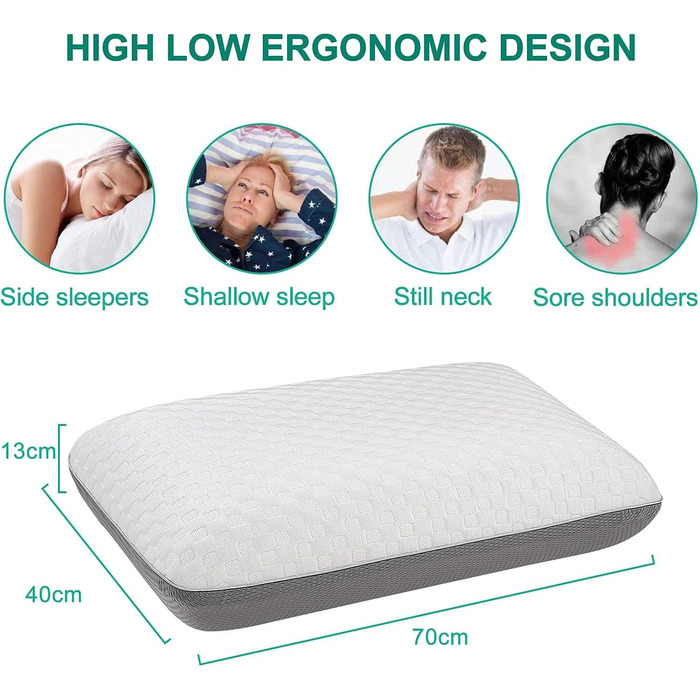 Подушка Fityou з піни з ефектом пам&39яті - ергономічна подушка для підтримки шиї для бігунів збоку та на спині, охолоджувальна бамбуковий чохол, яку можна прати та яка дихає (67,5x40x13 см) світло-сіра 67,5x40x13 см